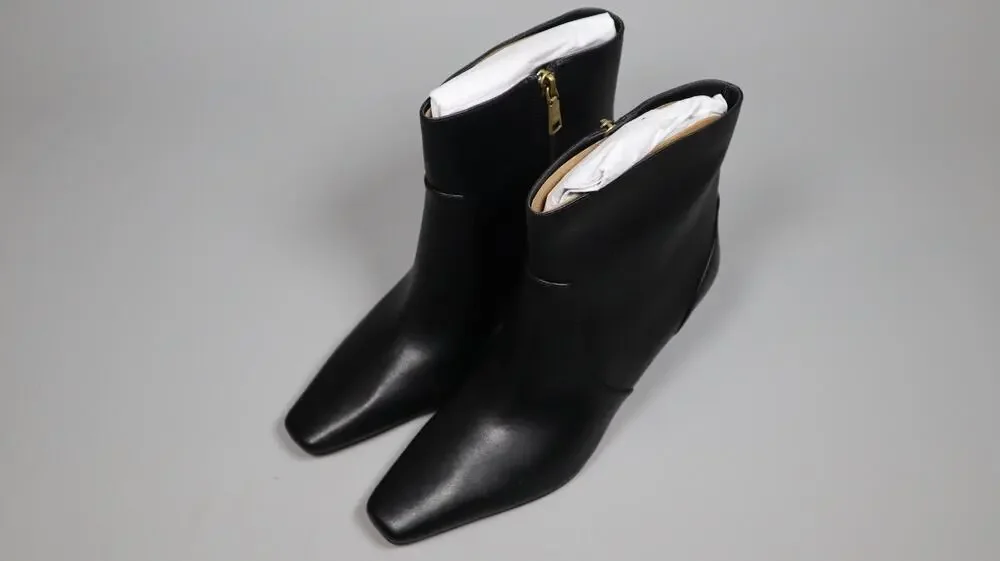 Coach Sculpted C Kitten Heel Black Leather Ankle Booties Size 10 NEW